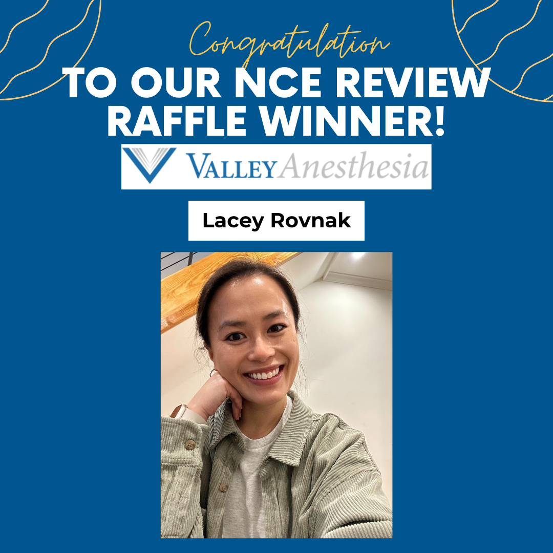 Congrats to our latest NCE Review Course raffle winner! Lacey Rovnak (Instagram @lacey_srna2026)