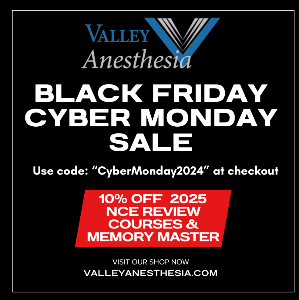 Cyber Monday Sale! Take 10% off all Valley 2025 NCE Review Courses and our MemoryMaster Book with code "CyberMonday2024" at checkout.  Our new CPC Core Modules Products are $100 off  & 25% off all other existing CE credits - No code needed!